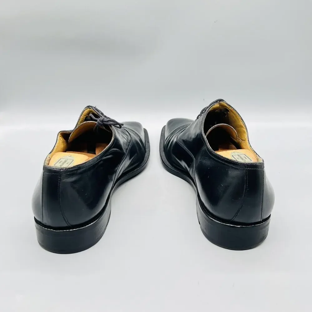 Mezlan Shoes Mens 11.5 Black Leather Cap Toe Oxford Dress Square Toe Slip On